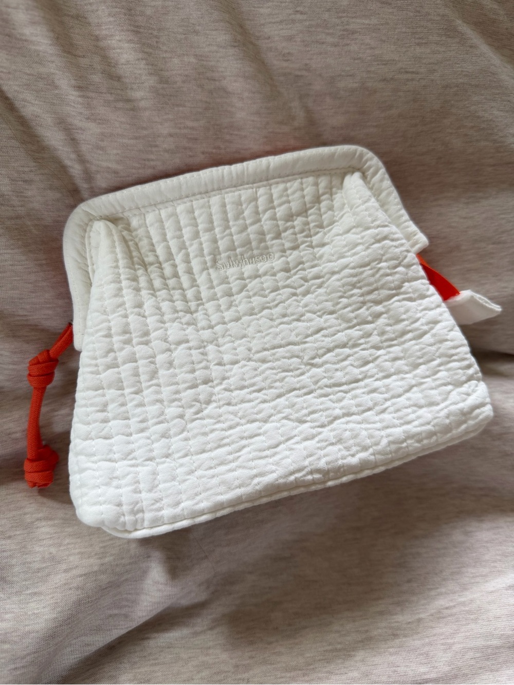Sulwhasoo Korean K-beauty Quilted White Drawstring Pouch with Orange Cord